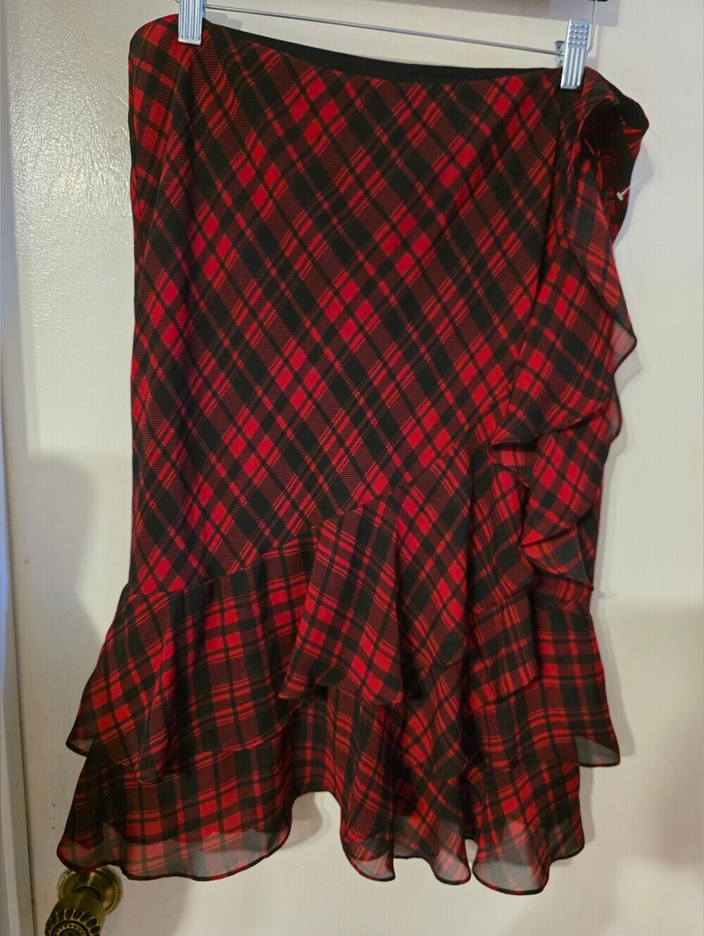 Ralph Lauren Red and Black Plaid Ruffle Hem Skirt